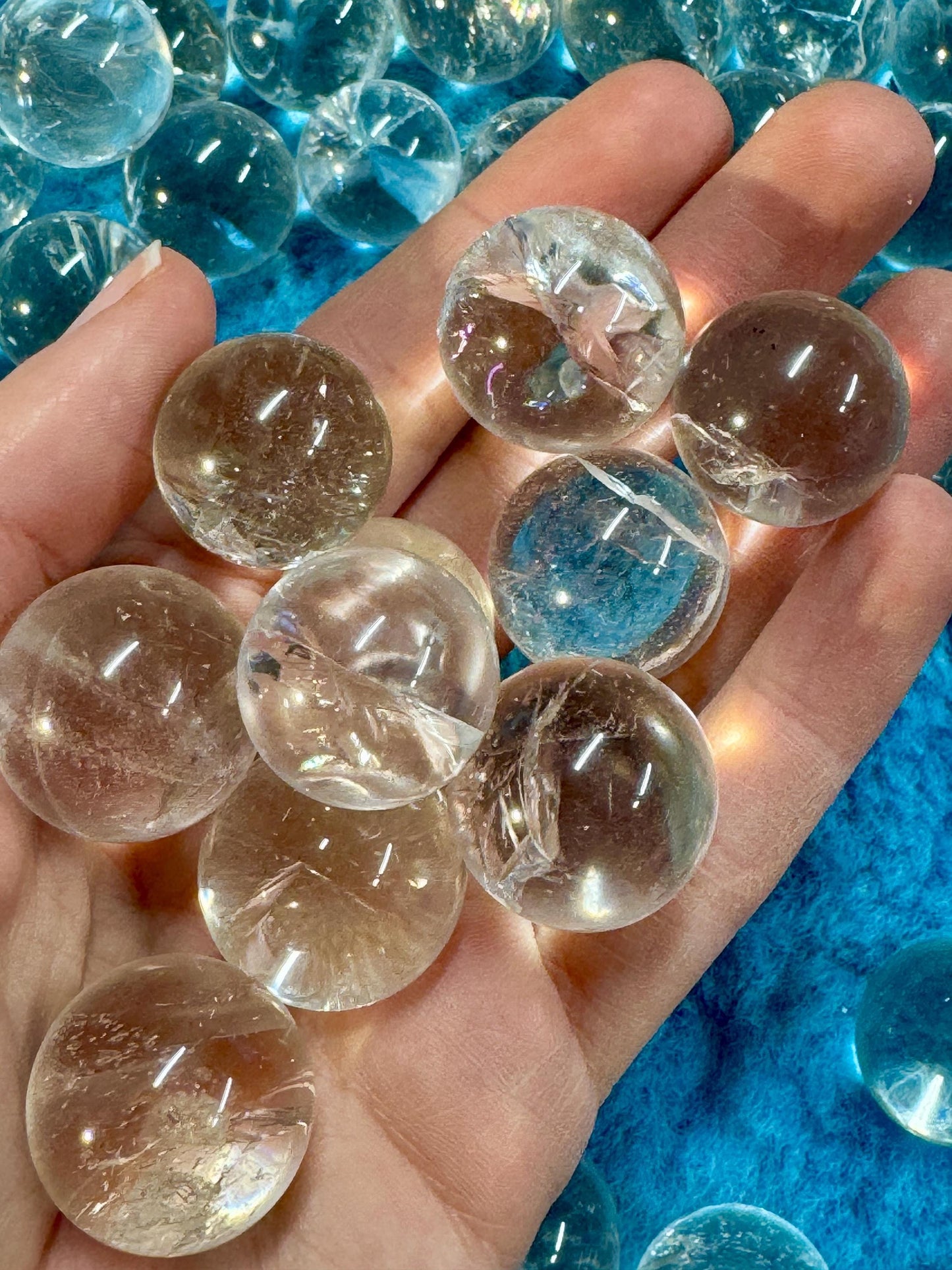 Clear quartz Spheres with rainbows