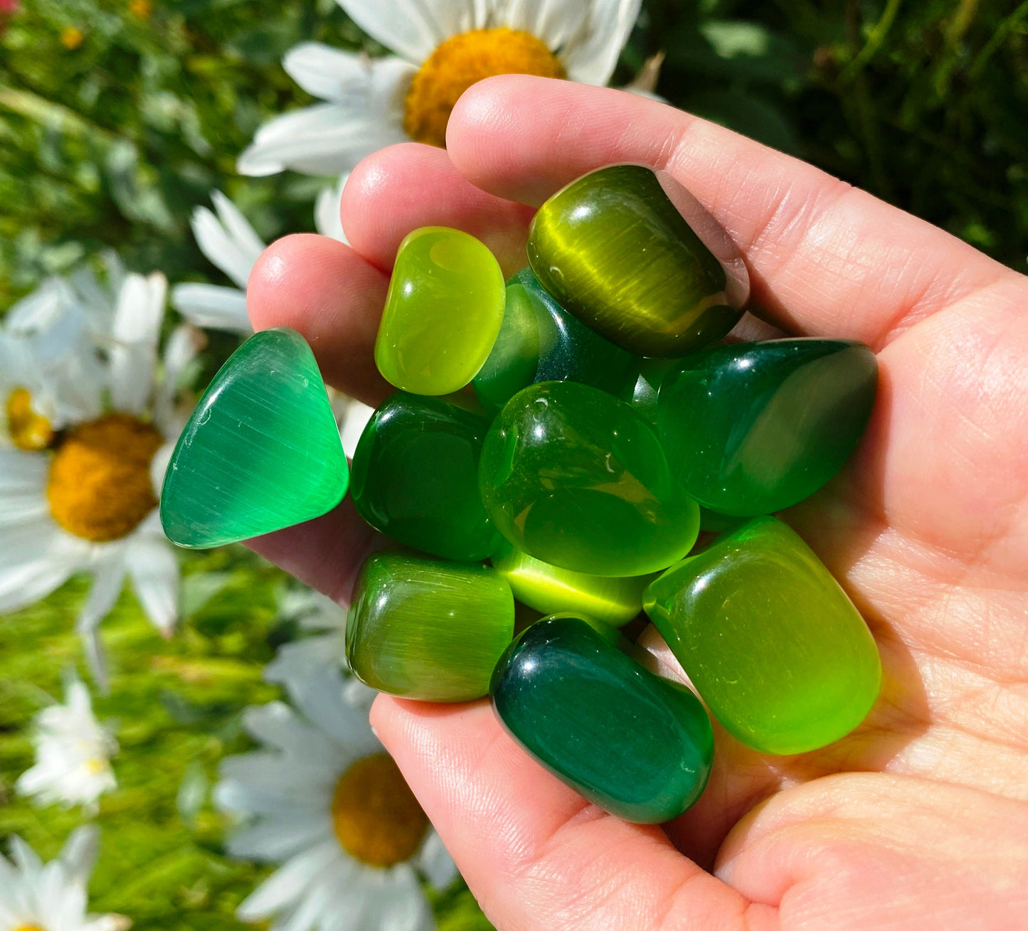 Green cat's eye Tumblestones